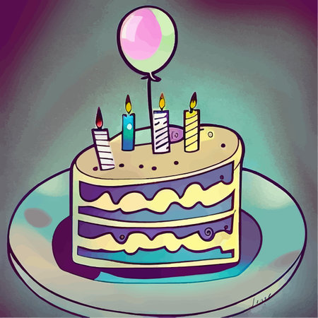 Cute colorful cake with candles on a colored background, vector illustrationのイラスト素材
