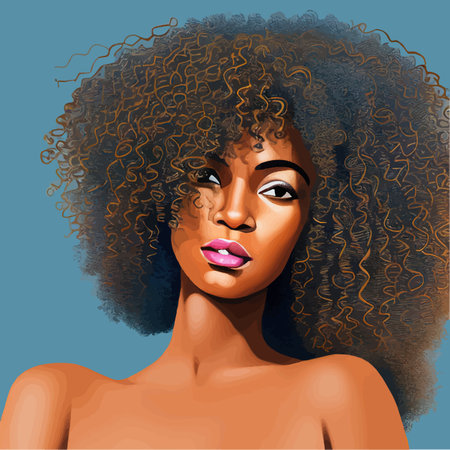 Black Afro African American girl woman lady vector illustration portrait head face curly natural waves hair puff hairstyle drawing illustration. Laser plotter cutting. Logo Beauty salon. printのイラスト素材
