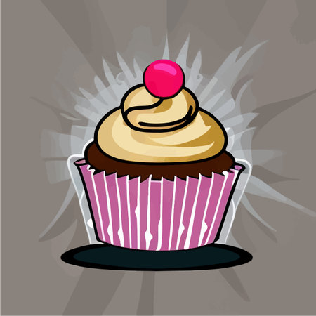 Cupcakes Template, Cupcake Bakery Brochure, Cupcake Shop Menu Design, Restaurant Banner with illustration of fresh sweet cupcakes on stylish background. Vector illustrationのイラスト素材