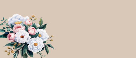 Set Pink roses and peonies watercolor illustration, Blush floral bouquet set isolated on colored background. Vector illustrationのイラスト素材