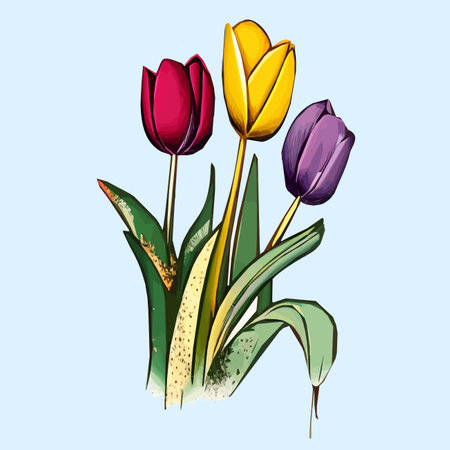vector background with tulips. Hand drawn illustration, Happy mothers day. Spring holiday design template with pink tulip, Cute easter set with bunny flowersのイラスト素材