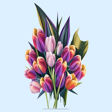 vector background with tulips. Hand drawn illustration, Happy mothers day. Spring holiday design template with pink tulip, Cute easter set with bunny flowersのイラスト素材