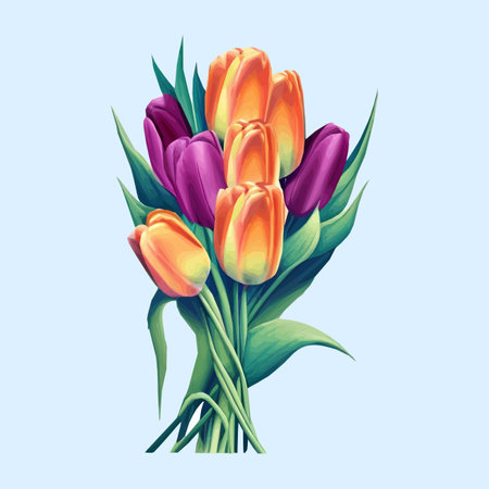 vector background with tulips. Hand drawn illustration, Happy mothers day. Spring holiday design template with pink tulip, Cute easter set with bunny flowersのイラスト素材