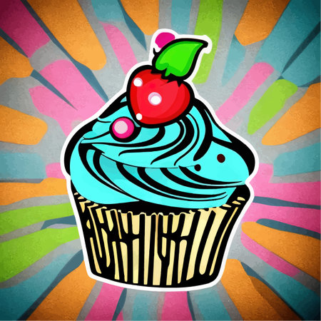 Cupcake icon. Version cupcake vector icon on colored background. Small cake designed to serve one person. Vector illustrationのイラスト素材