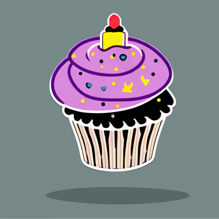 Cupcake icon. Version cupcake vector icon on colored background. Small cake designed to serve one person. Vector illustrationのイラスト素材