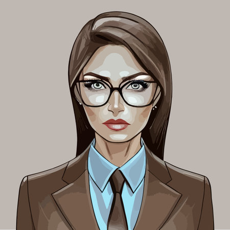 Portrait successful, young business woman in glasses in suit and shirt on colored isolated background vector illustrationのイラスト素材
