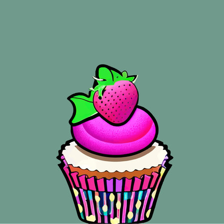 Cupcake icon. Version cupcake vector icon on colored background. Small cake designed to serve one person. Vector illustrationのイラスト素材