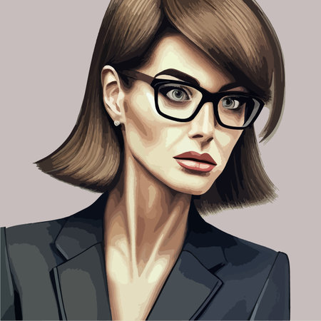 Portrait successful, young business woman in glasses in suit and shirt on colored isolated background vector illustrationのイラスト素材