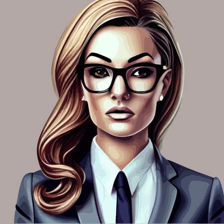 Portrait successful, young business woman in glasses in suit and shirt on colored isolated background vector illustrationのイラスト素材