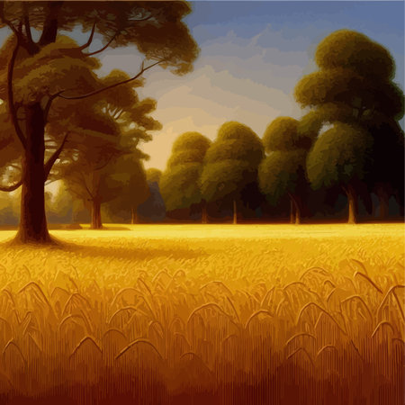 Wheat field Summer rural landscape. Drawn vector illustration, background for your designのイラスト素材