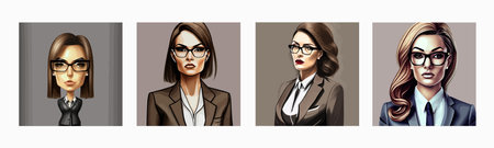 Banner set portrait business woman wearing glasses fictional person, on color background isolated vector illustrationのイラスト素材