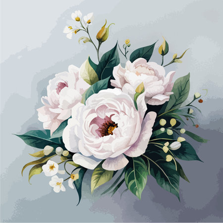 Colored with bouquet peonies. On colored background. Floral vintage bouquet. Vector illustration for greeting cards, wedding invitation cards and summer backgrounds.のイラスト素材