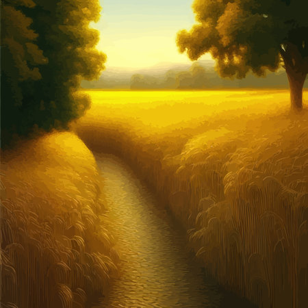 Wheat field Summer rural landscape. Drawn vector illustration, background for your designのイラスト素材