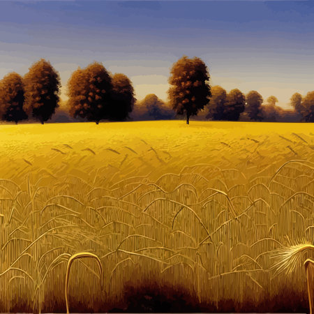 Wheat field Summer rural landscape. Drawn vector illustration, background for your designのイラスト素材