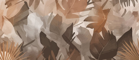 Free texture with banana leaves and palm leaves. Banner for travel and tourism industry, summer season. Sepia floral design element, print for fabrics. Vector illustrationのイラスト素材