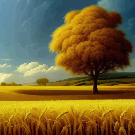 Wheat field Summer rural landscape. Drawn vector illustration, background for your designのイラスト素材
