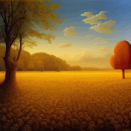 Landscape of wheat field, countryside scene, summer, panorama view vector illustrationのイラスト素材