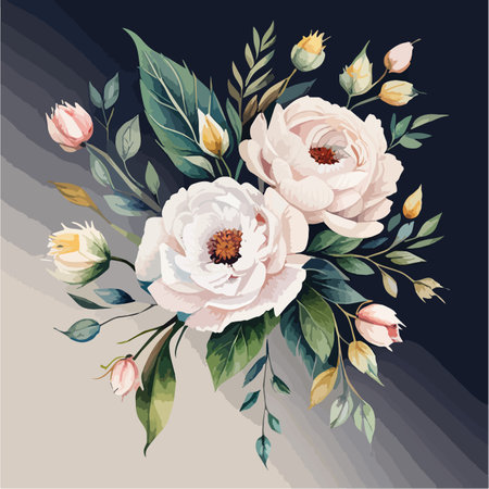 Dusty pink and cream rose, peony, hydrangea flower, tropical leaves vector design wedding bouquet greenery. Floral pastel watercolor style. Spring bouquet. Vector illustrationのイラスト素材