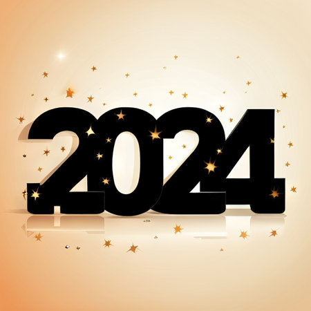 Happy New Year 2024 Rainbow on dark Background with copy space conceptual bright postcard festive...