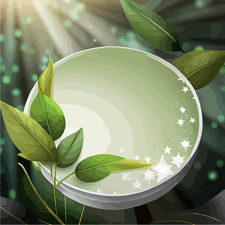 Flat stone podium in magical forest illustration, empty round stand background, natural stage for cosmetic product display minimal design, vector illustrationのイラスト素材