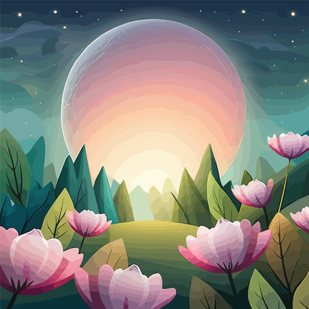 Scene with geometric forms. Cylinder green podium in green background with leaves. Product presentation, mock up, show cosmetic product, Podium, stage pedestal or platform. Vector illustrationのイラスト素材