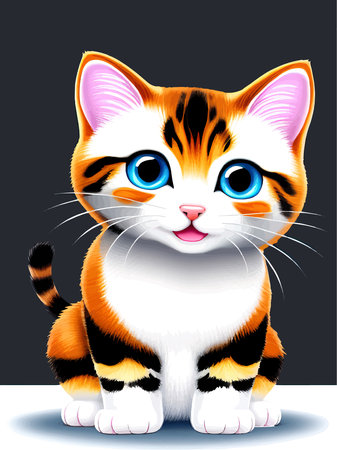 Funny realistic cat on color background, pet vector illustration.のイラスト素材