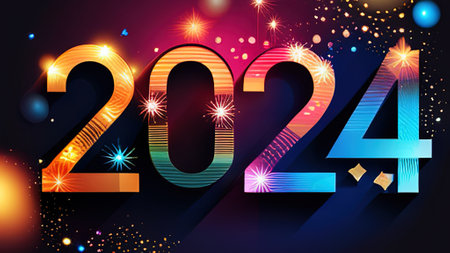 2024 golden bold letters symbol colored design Happy new year background. Holiday greeting card designの素材