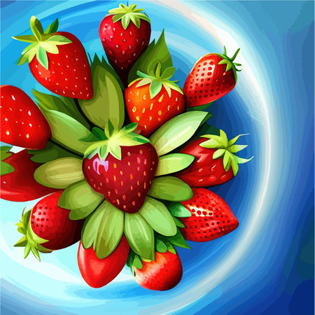 Strawberry vectorized image. Fresh fruits. Realistic vector illustration of ripe berries on color backgroundのイラスト素材