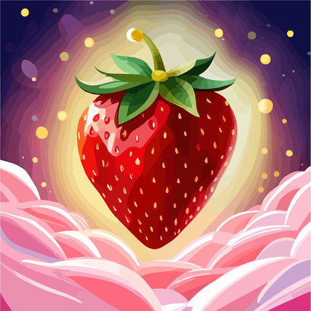 Strawberry vectorized image. Fresh fruits. Realistic vector illustration of ripe berries on color backgroundのイラスト素材