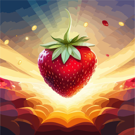 Strawberry vectorized image. Fresh fruits. Realistic vector illustration of ripe berries on color backgroundのイラスト素材