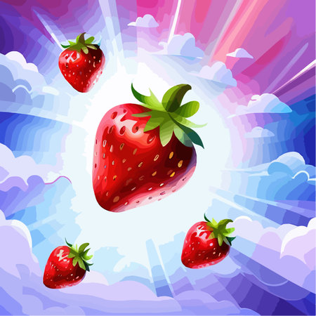 Strawberry vectorized image. Fresh fruits. Realistic vector illustration of ripe berries on color backgroundのイラスト素材