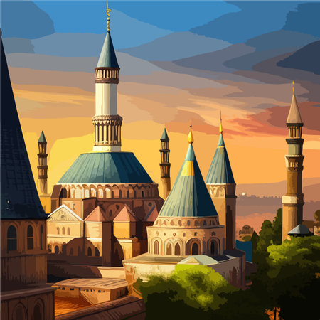 Beautiful view mosque at sunset islamic ramadan background design vector illustrationのイラスト素材