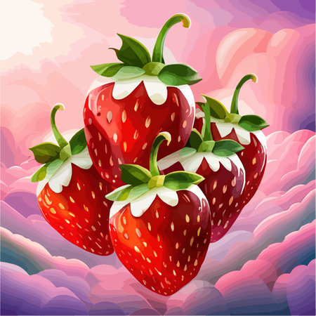 Strawberry vectorized image. Fresh fruits. Realistic vector illustration of ripe berries on color backgroundのイラスト素材