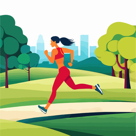 Business topics competition, web template. Flat style modern vector concept illustration. Runner a girl running in the city park young woman. Business metaphor.のイラスト素材