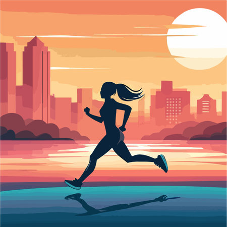 Business topics competition, web template. Flat style modern vector concept illustration. Runner a girl running in the city park young woman. Business metaphor.のイラスト素材