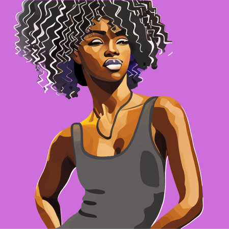 Black Afro African American girl woman lady vector illustration portrait head face curly natural waves hair puff hairstyle drawing illustration. Laser plotter cutting. Logo Beauty salon. printのイラスト素材