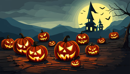 Wallpaper and background halloween, jack o lantern, halloween pumpkin, jack of the lantern. Front view. Concept of Halloween party. Vector illustrationのイラスト素材