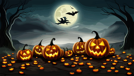Wallpaper and background halloween, jack o lantern, halloween pumpkin, jack of the lantern. Front view. Concept of Halloween party. Vector illustrationのイラスト素材