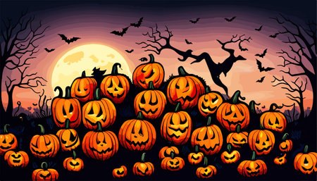 Wallpaper and background halloween, jack o lantern, halloween pumpkin, jack of the lantern. Front view. Concept of Halloween party. Vector illustrationのイラスト素材