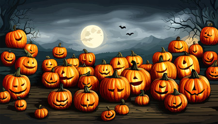 Wallpaper and background halloween, jack o lantern, halloween pumpkin, jack of the lantern. Front view. Concept of Halloween party. Vector illustrationのイラスト素材