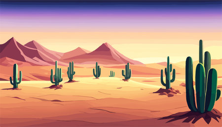 Pattern Cactus in desert with mountains blue sky background wildlife vector illustrationのイラスト素材
