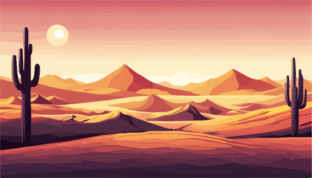 Pattern Cactus in desert with mountains blue sky background wildlife vector illustrationのイラスト素材