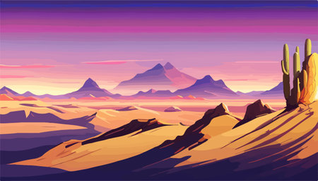 Pattern Cactus in desert with mountains blue sky background wildlife vector illustrationのイラスト素材