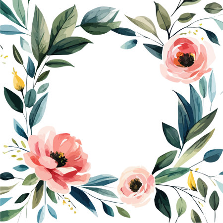 Floral wreath for wedding save the date card. Vintage meadow flowers and grass. Watercolor gently pink flowers on a white background, vector illustrationのイラスト素材