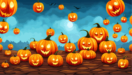 Wallpaper and background halloween, jack o lantern, halloween pumpkin, jack of the lantern. Front view. Concept of Halloween party. Vector illustrationのイラスト素材