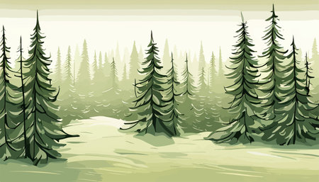 vector illustration winter mountain landscape with pine trees and mountains. Vector illustrationのイラスト素材
