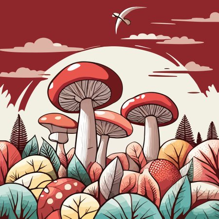 Mushrooms, autumn forest patern. vector illustration Wildlife, for Print, textiles,. Vector illustrationのイラスト素材