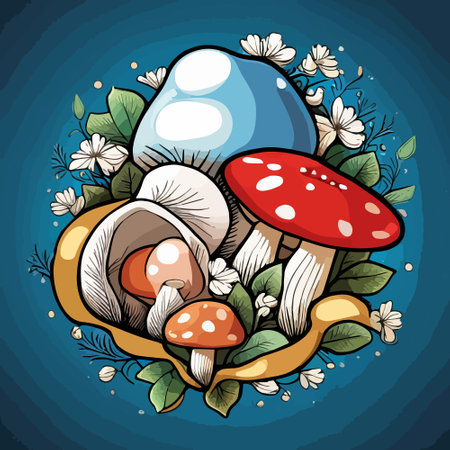 Mushrooms, autumn forest patern. vector illustration Wildlife, for Print, textiles,. Vector illustrationのイラスト素材