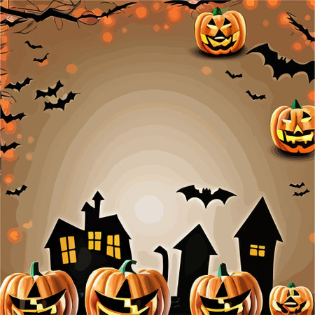 Happy Halloween pumpkins lantern bats web banner with grunge background. EPS10 Vector illustration paternのイラスト素材