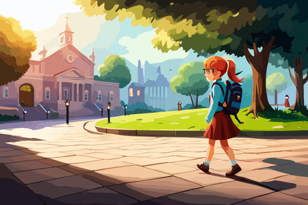 Back to school kids go to school Schooling back to school kids schools year Schools Schooling schools Children schoolgirls, vector illustrationのイラスト素材